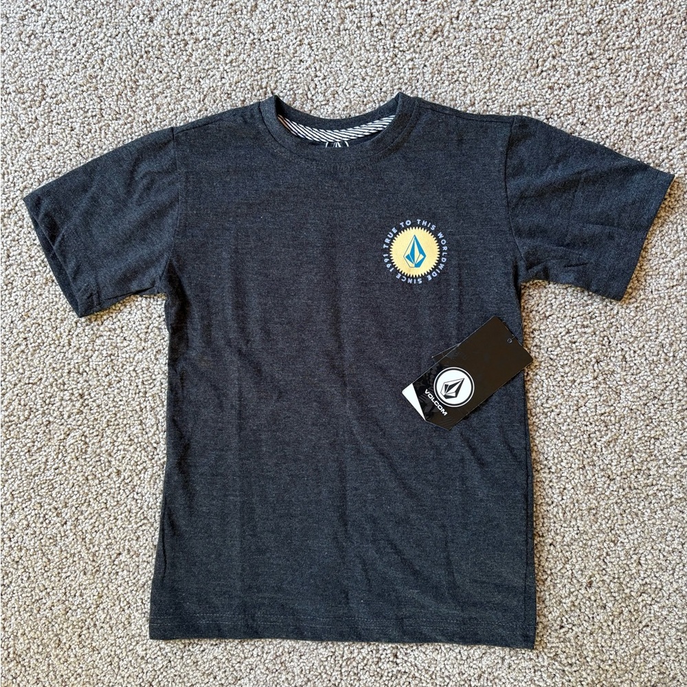Volcom Kids Dark Gray Tee with Yellow and Blue Logo
